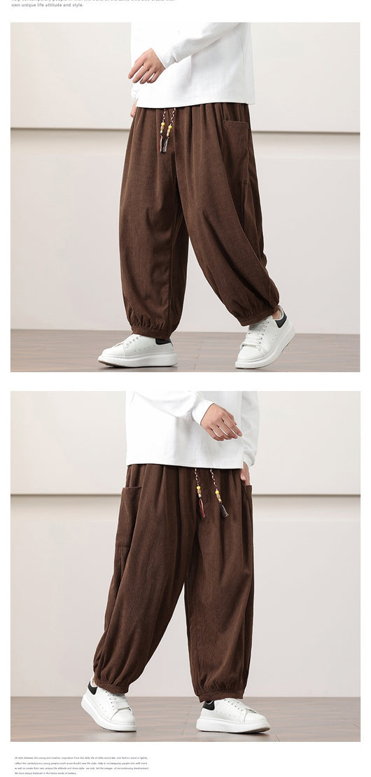 Pantalones Harem de Pana Otoño Estilo Chino para Hombre - Image 25