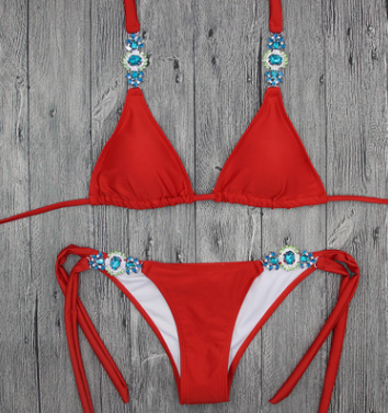 Bikini Bandage Dividido en Colores Sólidos con Detalles Diamantados - Image 15