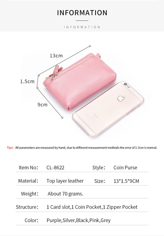 Cartera Compacta de Cuero Genuino con Cierre de Dama - Image 3