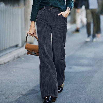 Pantalones de Pana Cintura Alta Pierna Ancha para Mujer