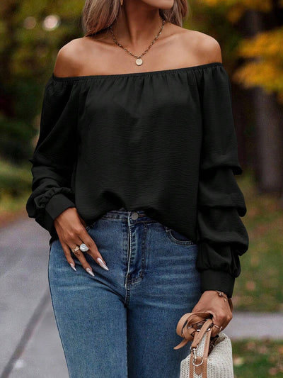 Blusa Elegante Hombros Descubiertos Manga Larga para Otoño e Invierno - Image 13