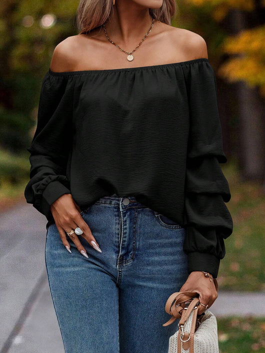 Blusa Elegante Hombros Descubiertos Manga Larga para Otoño e Invierno - Image 13