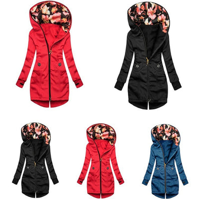 Cardigan Hoodie de Largo Medio con Cierre y Capucha - Colores Sólidos Versátiles