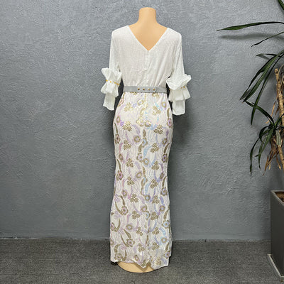 Vestido Formal Elegante Cuello Redondo Manga Corta Ajustado - Image 7