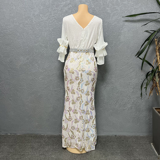 Vestido Formal Elegante Cuello Redondo Manga Corta Ajustado - Image 7