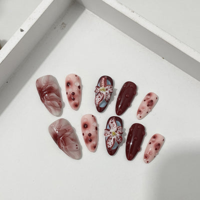 Uñas Postizas Talladas 3D con Diseño Floral Pintado a Mano - Image 13