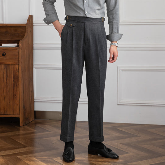 Pantalón Talle Alto Recto con Doble Pliegue Retro