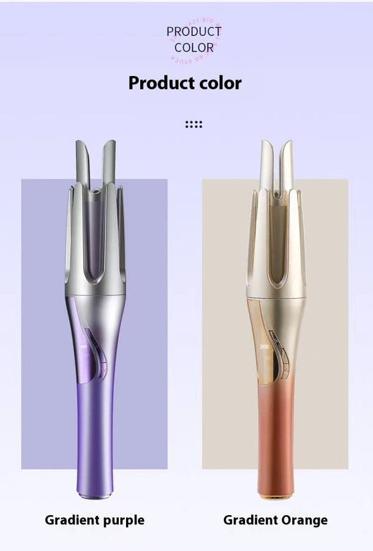 Gradient purple wireless automatic hair curler with a sleek design, one-button start, and three-speed adjustment. - Image 23