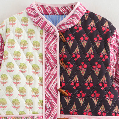 Chaqueta de Algodón Estampada con Costuras Combinadas - Corte Holgado y Casual - Image 3