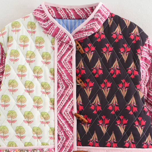 Chaqueta de Algodón Estampada con Costuras Combinadas - Corte Holgado y Casual - Image 3