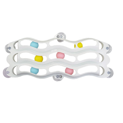 Light blue wavy cat track toy with three levels, colorful balls, and suction cups for window attachment. - Image 14