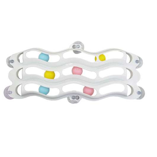 Light blue wavy cat track toy with three levels, colorful balls, and suction cups for window attachment. - Image 14