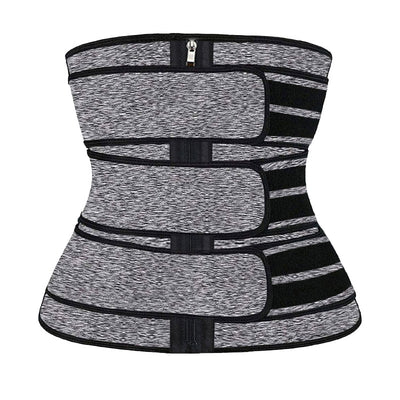 Grey and black women's waist trainer with multiple hook-and-eye closures and adjustable velcro straps. - Image 4