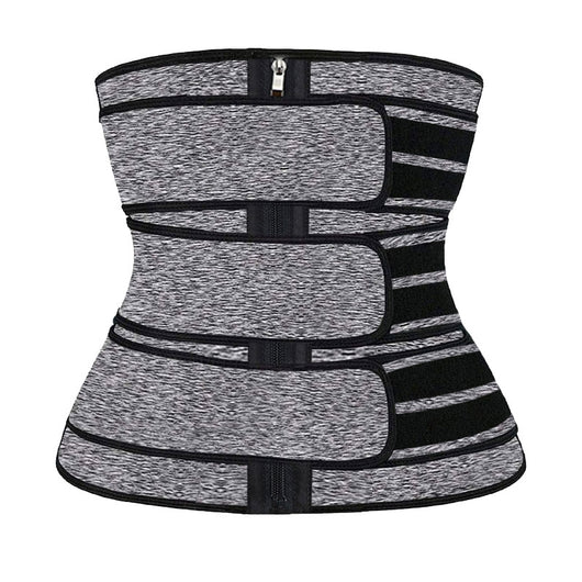 Grey and black women's waist trainer with multiple hook-and-eye closures and adjustable velcro straps. - Image 4