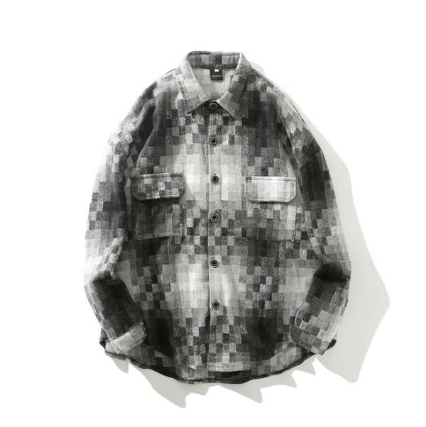 Camisa de Manga Larga a Cuadros Gris, Negro y Blanco