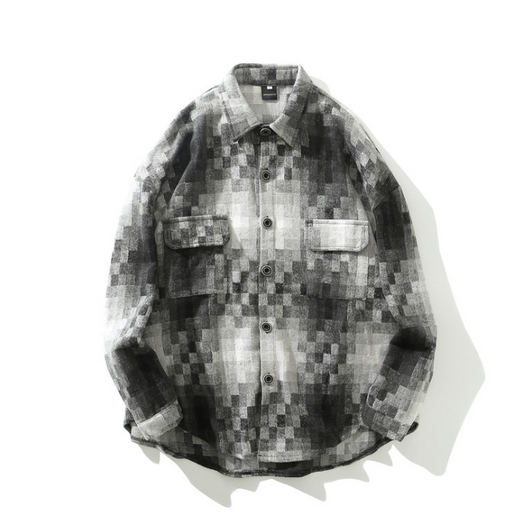 Camisa de Manga Larga a Cuadros Gris, Negro y Blanco