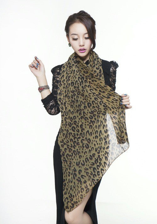 Pañuelo Largo de Moda Coreana en Chifón con Estampado de Leopardo