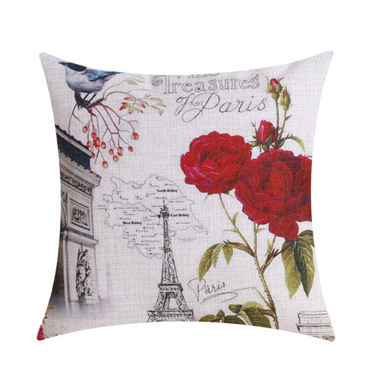 Funda de Almohada Decorativa Retro París Torre Eiffel con Flores - Image 4