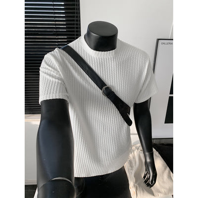 Playera Tejida de Manga Corta a Rayas Negras para Hombre - Image 9