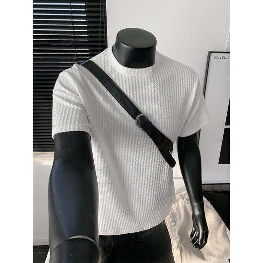 Playera Tejida de Manga Corta a Rayas Negras para Hombre - Image 9