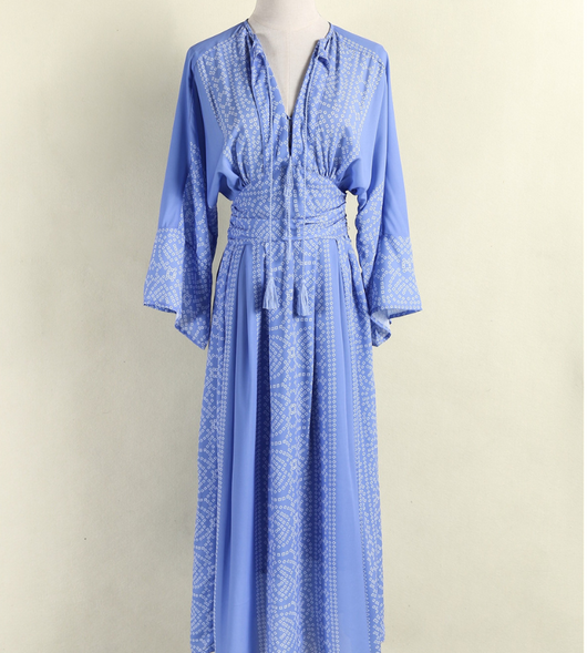 Vestido Kimono Moderno con Encaje y Estampado de Puntos - Escote en V Europeo - Image 10