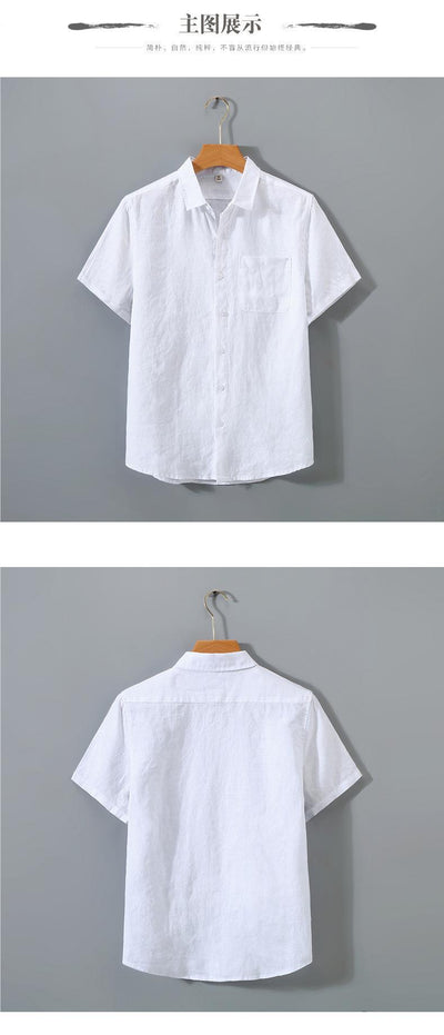 Camisa de Lino a Rayas Manga Corta - Image 28
