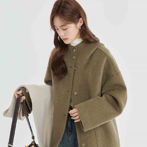Abrigo Reversible de Cachemira con Capucha para Invierno