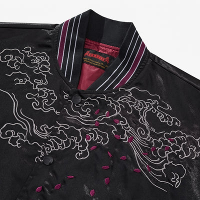 Chaqueta Béisbol Dragón Fuego Púrpura con Nubes Auspiciosas Bordadas - Image 5
