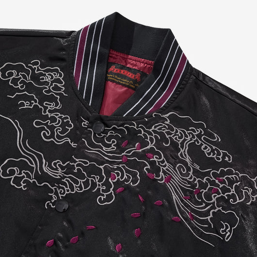Chaqueta Béisbol Dragón Fuego Púrpura con Nubes Auspiciosas Bordadas - Image 5