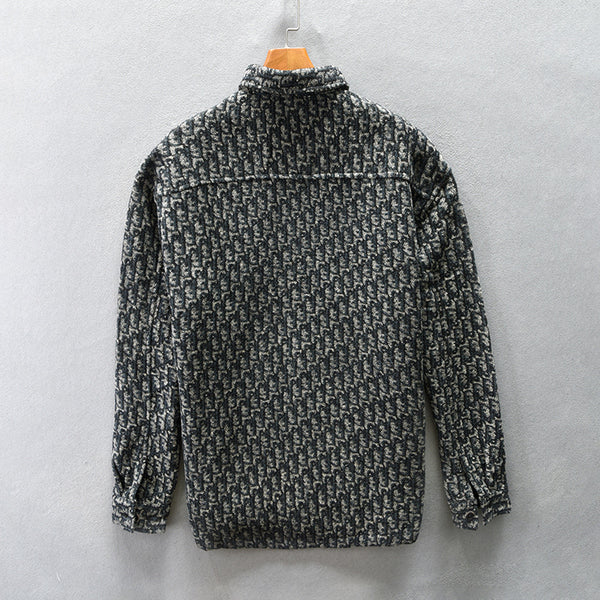 Abrigo Camisero de Lana Cuadros Houndstooth Hombros Caídos para Hombre