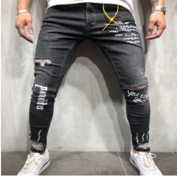 Pantalones con Roturas Estampado Letras Inglesas - Image 6