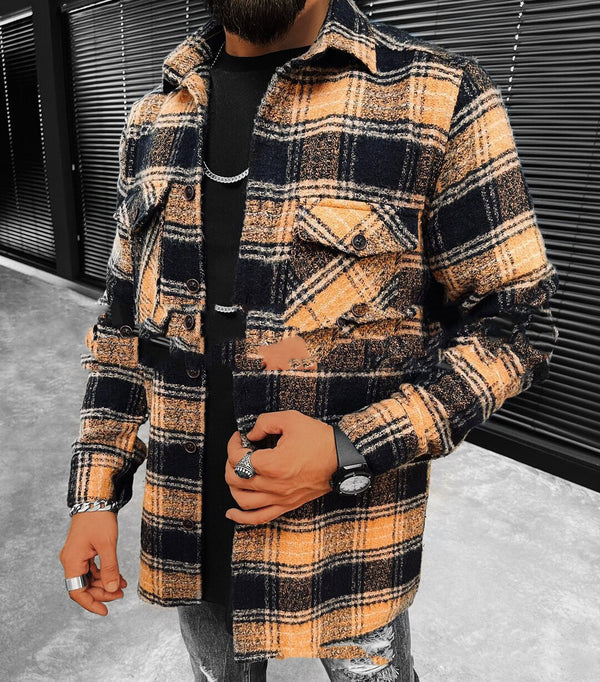 Camisa Chaqueta Casual de Cuadros para Hombre