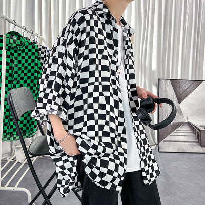 Chaqueta de Seda Helada para Hombre con Camisa Cuadriculada de Tres Cuartos - Image 3