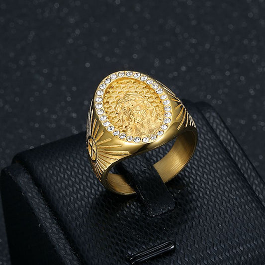 Anillo de Acero Titanio Chapado en Oro para Hombre - Estilo Hip-Hop