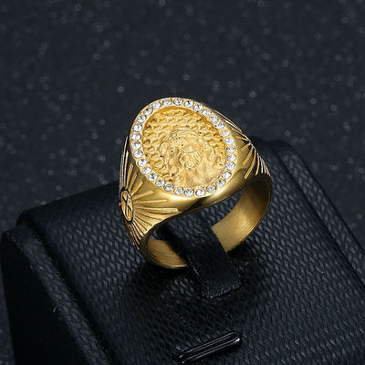 Anillo de Acero Titanio Chapado en Oro para Hombre - Estilo Hip-Hop