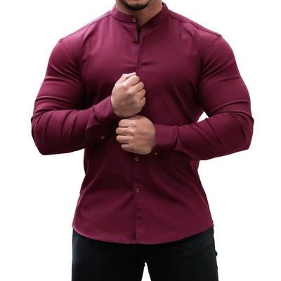 Camisa Casual de Manga Larga para Hombre - Ajuste Slim Colores Sólidos - Image 9