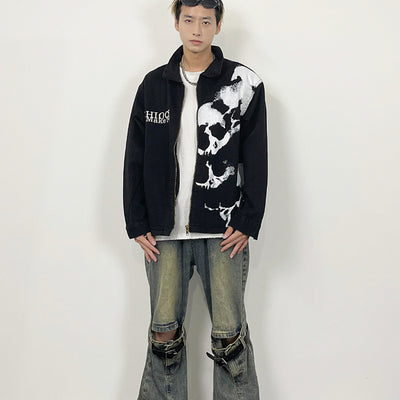 Chaqueta Denim Negra con Estampado de Calavera Bordada - Image 8