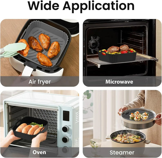 2 Pack Silicone Air Fryer Liners, Square Reusable Non-Stick Basket Inserts for 4-5 QT Air Fryers, Dishwasher Safe Parchment Paper Replacement Accessories Gray & Black - Tekeno