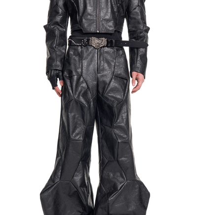 Pantalones de Cuero PU con Costuras Deconstruidas para Hombre - Otoño - Image 9