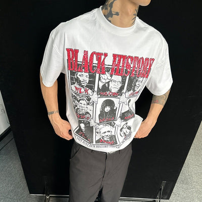 Camiseta Blanca Casual con Estampado Retrato Desgastado