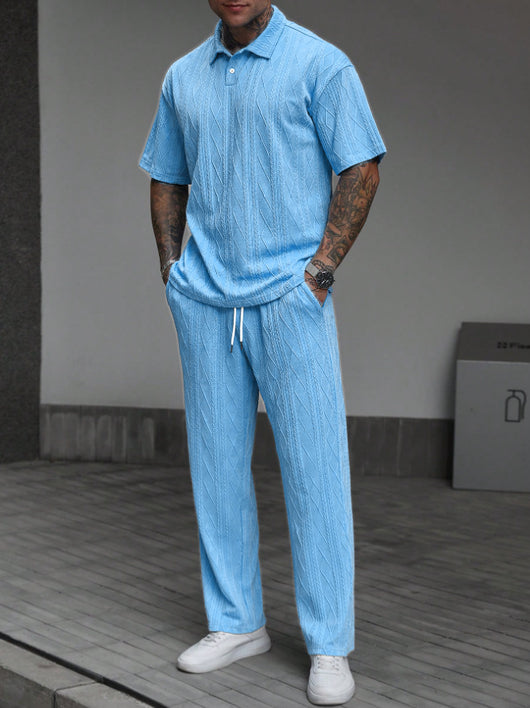 Conjunto Polo Jacquard Texturizado para Hombre - Pantalón Corto Casual dos Piezas - Image 24