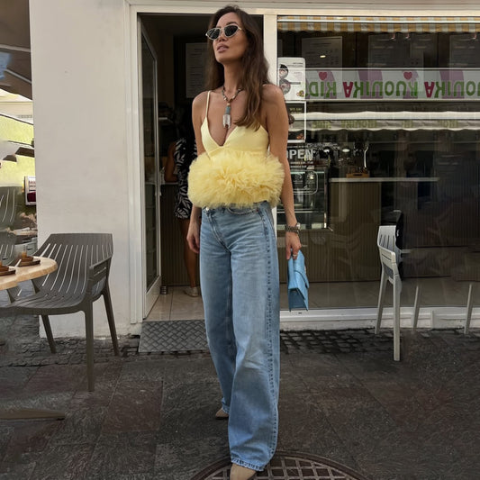 Tirantes Patchwork de Malla con Escote en V para Mujer