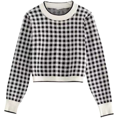 Suéter Cuadros Blanco y Negro Estilo Coreano Holgado para Mujer - Image 12