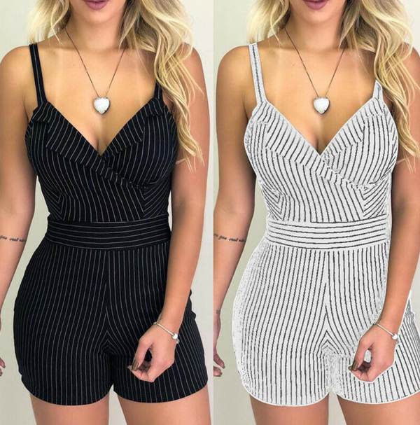 Short Casual Rayas V-Neck sin Mangas Slim Fit