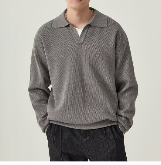 Camiseta Suelta de Manga Larga en Color Sólido para Hombre - Image 19