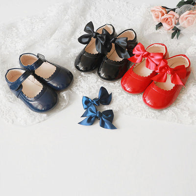 Zapatos de Tacón Bajo para Niñas con Moño - Cuero Elegante Primavera Otoño - Image 2
