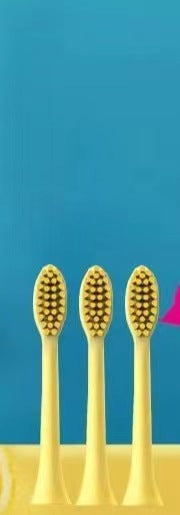 Light blue electric toothbrush with four soft bristle brush heads and a decorative box with teal leaf pattern. - Image 4