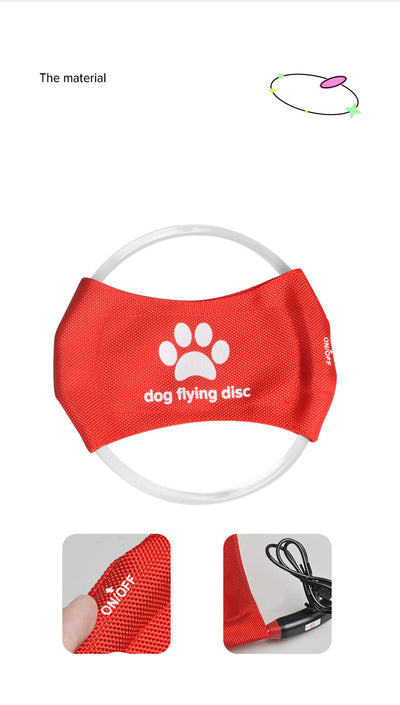 Red LED light-up dog flying disc with a white paw print logo and "dog flying disc" text. - Image 16