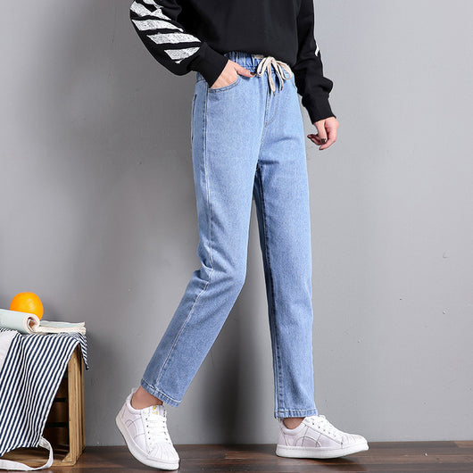 Pantalones Vaqueros Elásticos Cintura Alta con Cordones para Mujer - Image 4
