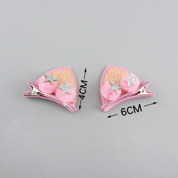 Set de 2 Clips Decorativos para Niñas - Flores Brillantes Arcoíris con Orejas de Gato y Conejo